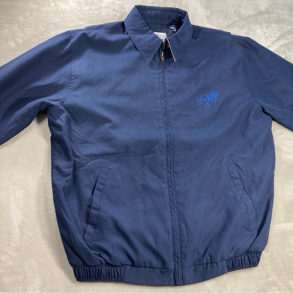 Guy Harvey Bomber Jacket Navy Blue Fish Print Full Zip Lined Blue Water Men Sz M - Picture 7 of 15